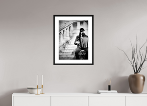 45 x 60 cm, Tirage photo Fine Art + Cadre + Passe-Partout Chat accordéon